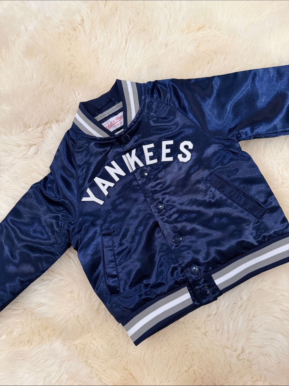 Yankees Navy Satin Bomber Jacket